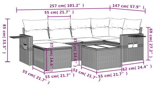 7dílná zahradní sedací souprava s poduškami béžová polyratan 3252806