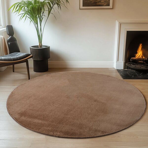 Ayyildiz, Kusový koberec Joy 1400 mocca kruh, 80x80 (průměr) kruh, hnědá, chodba / předsíň