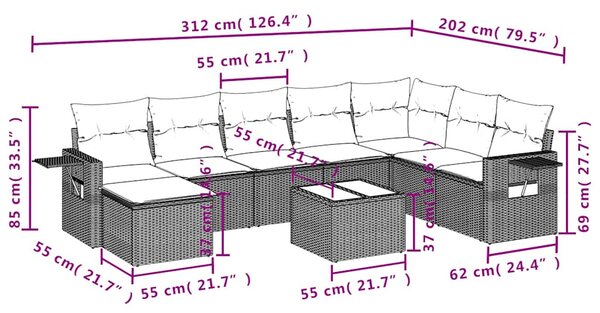9dílná zahradní sedací souprava s poduškami černá polyratan 3252902