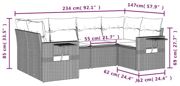 6dílná zahradní sedací souprava s polštáři hnědá polyratan 3252921