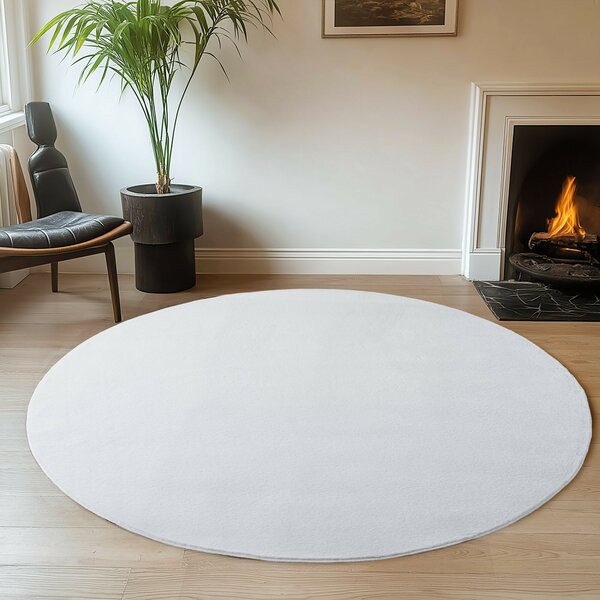 Ayyildiz, Kusový koberec Joy 1400 white kruh, 80x80 (průměr) kruh, bílá, chodba / předsíň