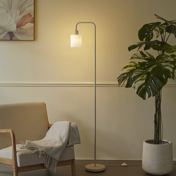 Skandinávská stojací lampa béžová s bílým sklem - Wisp