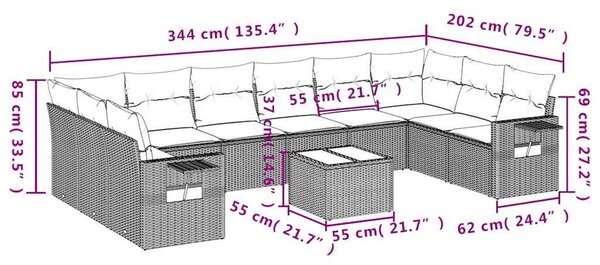 11dílná zahradní sedací souprava s poduškami černá polyratan 3253012