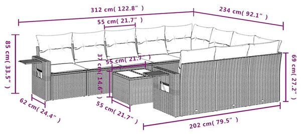 11dílná zahradní sedací souprava s poduškami černá polyratan 3253032