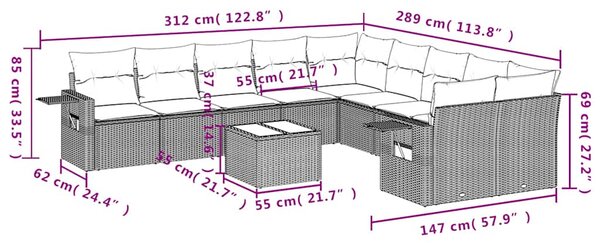 11dílná zahradní sedací souprava s poduškami černá polyratan 3253052