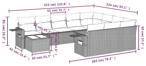 11dílná zahradní sedací souprava s poduškami černá polyratan 3253062