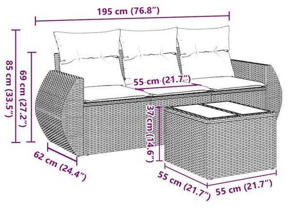 4dílná zahradní sedací souprava s poduškami černá polyratan 3253403