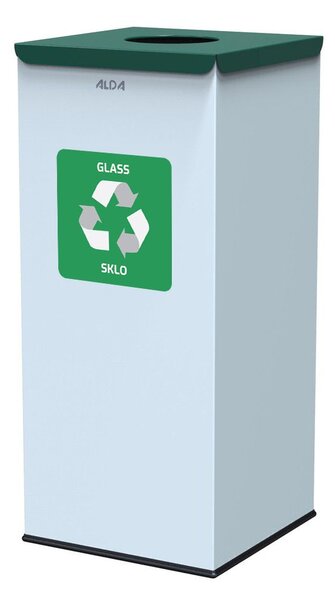 Alda Koš na tříděný odpad Eko Square Nord 60 l, zelené víko - sklo, lakovaná ocel, bílá