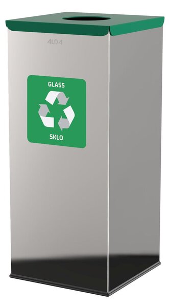 Alda Koš na tříděný odpad Eko Square 60 l, zelené víko - sklo, nerez ocel, lesklá