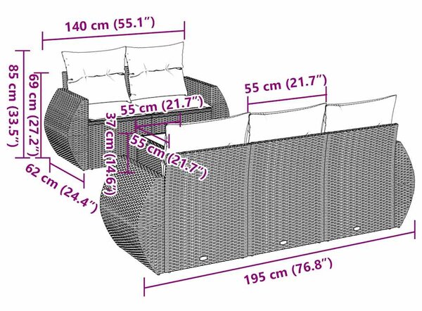 6dílná zahradní sedací souprava s poduškami černá polyratan 3253433