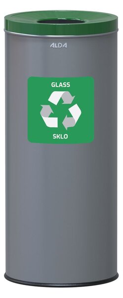 Alda Koš na tříděný odpad Eko 45 l, zelené víko - sklo, lakovaná ocel, šedá