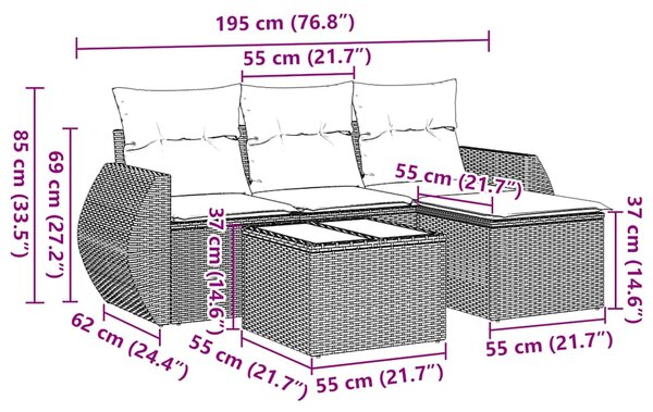 5dílná zahradní sedací souprava s poduškami černá polyratan 3253613