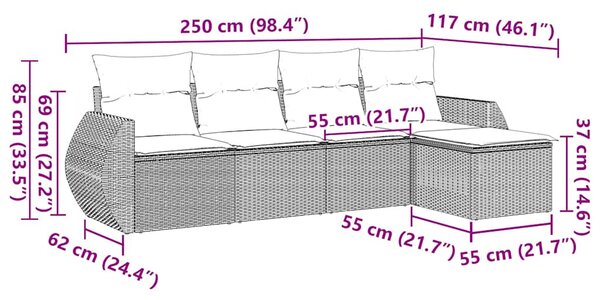 5dílná zahradní sedací souprava s poduškami černá polyratan 3253623