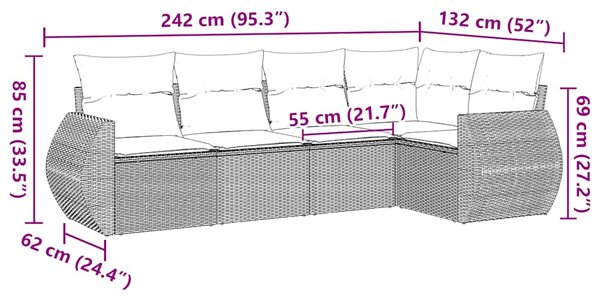 5dílná zahradní sedací souprava s poduškami černá polyratan 3253662