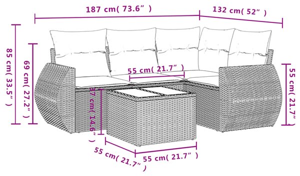 5dílná zahradní sedací souprava s poduškami béžová polyratan 3253656