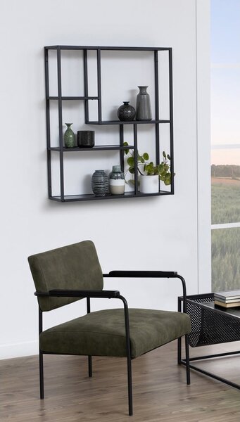 Černá nástěnná knihovna v dekoru jasanu 75x91 cm Seaford – Actona