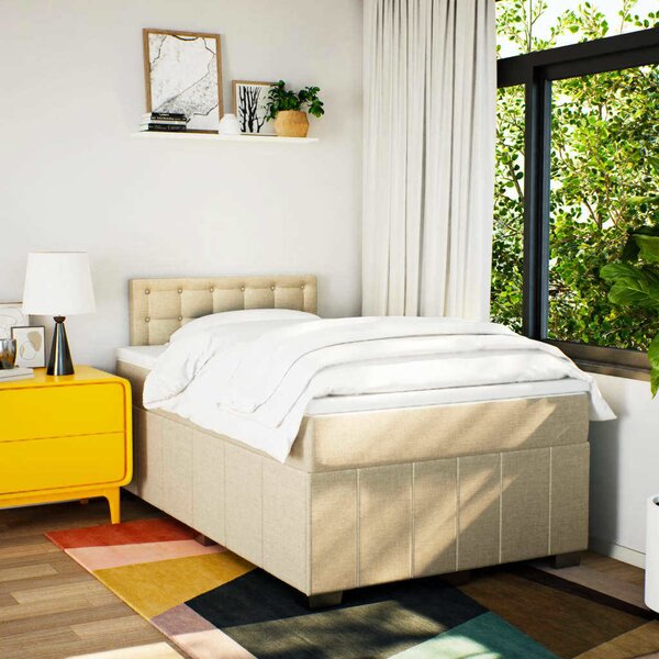 VidaXL Box spring postel s matrací textil, tlačítka [3287026] Barva: Černá, Velikost: 100 x 200 cm