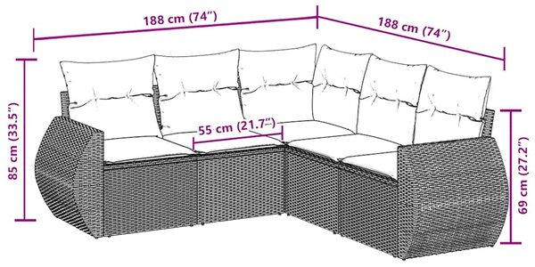 5dílná zahradní sedací souprava s poduškami černá polyratan 3253682
