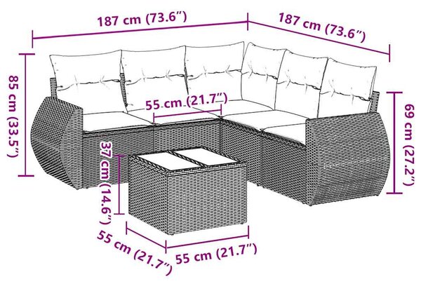6dílná zahradní sedací souprava s poduškami černá polyratan 3253692