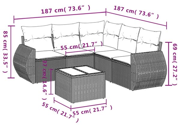 6dílná zahradní sedací souprava s poduškami černá polyratan 3253693