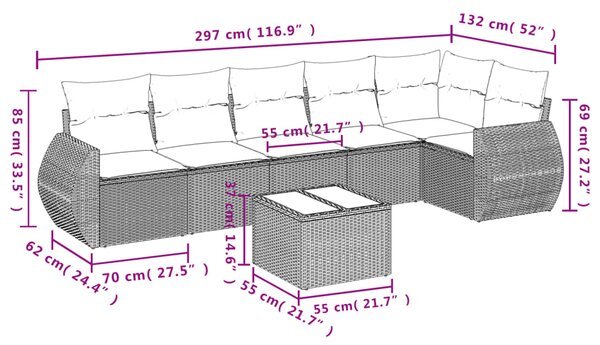 7dílná zahradní sedací souprava s poduškami béžová polyratan 3253735