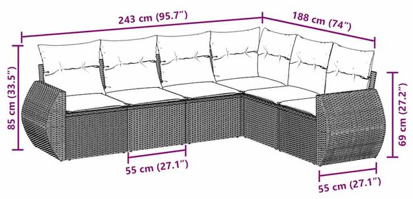 6dílná zahradní sedací souprava s poduškami černá polyratan 3253743