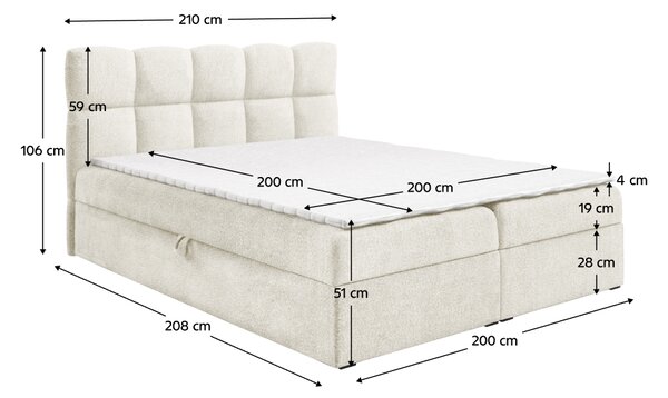 KONDELA Boxspringová postel, 200x200, smetanová, NEGRY