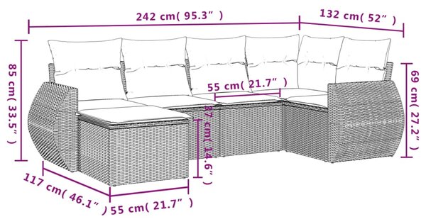 6dílná zahradní sedací souprava s poduškami černá polyratan 3253993