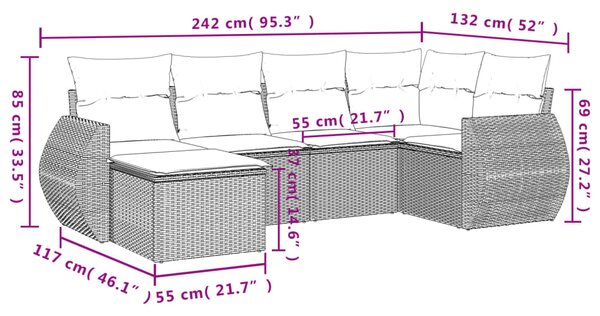 6dílná zahradní sedací souprava s poduškami černá polyratan 3253992