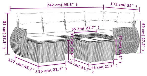 7dílná zahradní sedací souprava s poduškami černá polyratan 3254003