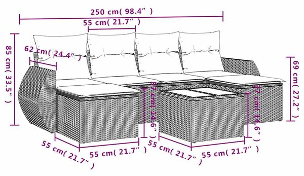 7dílná zahradní sedací souprava s poduškami černá polyratan 3254062