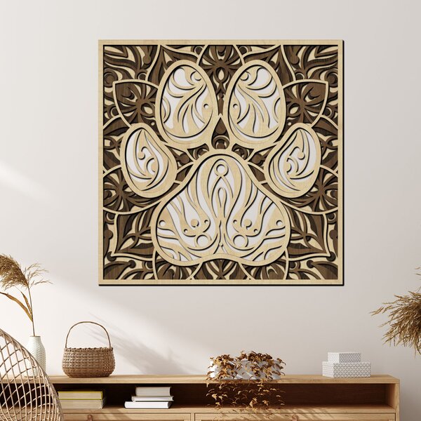 Dřevěný obraz TLAPKA | Rozměry (cm): 40x40 | Zvolte barvu dekoru: Javor-Ořech-Wenge