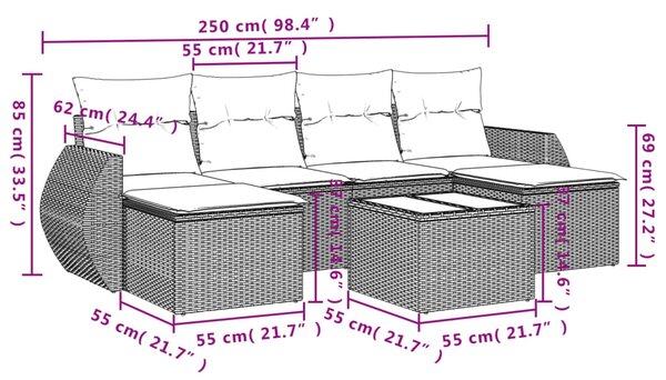 7dílná zahradní sedací souprava s poduškami béžová polyratan 3254065