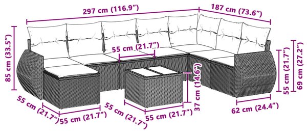 8dílná zahradní sedací souprava a podušky světle šedá polyratan 3254099