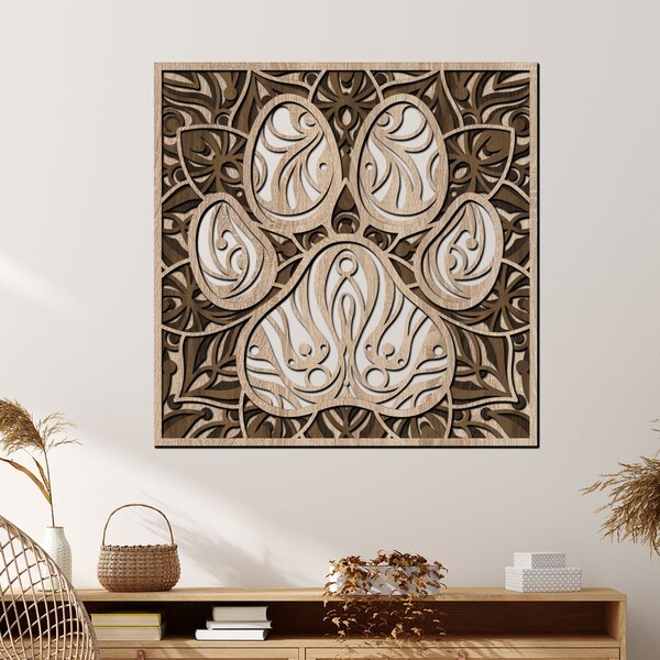 Dřevěný obraz TLAPKA | Rozměry (cm): 40x40 | Zvolte barvu dekoru: Javor-Ořech-Wenge