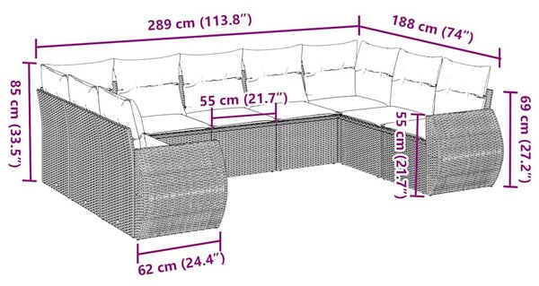 9dílná zahradní sedací souprava a podušky světle šedá polyratan 3254139