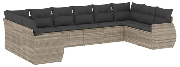 10dílná zahradní sedací souprava podušky světle šedá polyratan 3254209