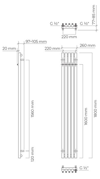 Oltens Stang koupelnový radiátor designově 180x26 cm měděná kartáčovaný 55017610