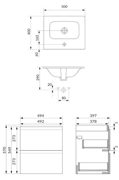 Cersanit Moduo umyvadla se skříňkou 50 cm béžová S801-590