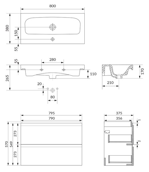 Cersanit Moduo umyvadla se skříňkou 80 cm béžová S801-595