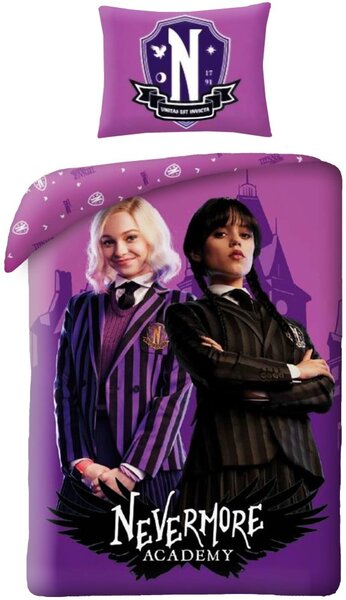 Ložní povlečení z mikrovlákna Wednesday - motiv Nevermore Academy - 140 × 200 cm + 70 × 90 cm - zip