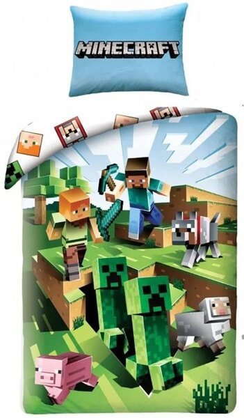 Bavlněné ložní povlečení Minecraft - motiv Farma - 100% bavlna - 70 x 90 cm + 140 x 200 cm