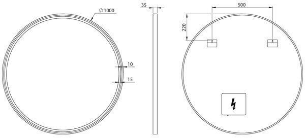 Sapho Sapho, KADRIS kulaté zrcadlo s LED osvětlením, ø 100cm, černá mat, KD100