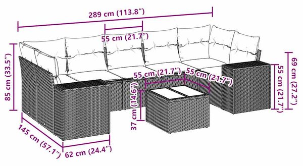 8dílná zahradní sedací souprava a podušky světle šedá polyratan 3254679