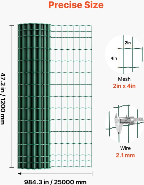 Zahradní plot - drátěný plot - rozměry 1,2 x 25 m - tloušťka drátu 2,1 mm - pozinkovaný ocelový drát - potažený vinylem - pro skot, prasata a ovce - odolný proti korozi - zelený