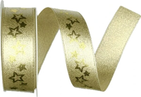 Stuha vánoční saténová GLAMOUR STARS GOLD zlatá 25mm x 4m (7,-Kč/m)