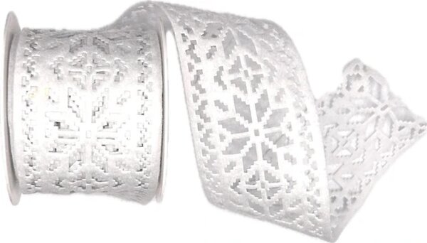 Vánoční stuha vysekávaná WHITE DECO filcová bílá 60mm x 3m (15,-Kč/m)