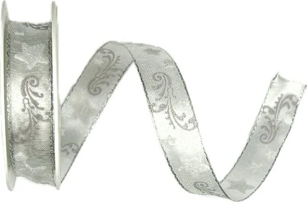 Vánoční stuha organzová GLITTER STAR SILVER 10mm x 2m (9,- Kč/m)