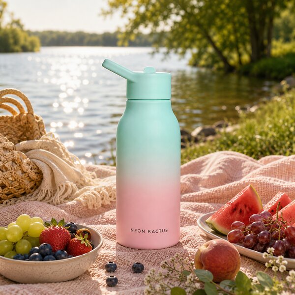 Dětská tritanová láhev, 340ml, Neon Kactus, tyrkysovo/růžová