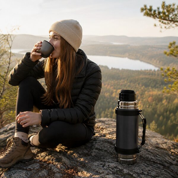 Outdoorová termoska s ramenním popruhem, 700 ml, Swiss Peak, šedá